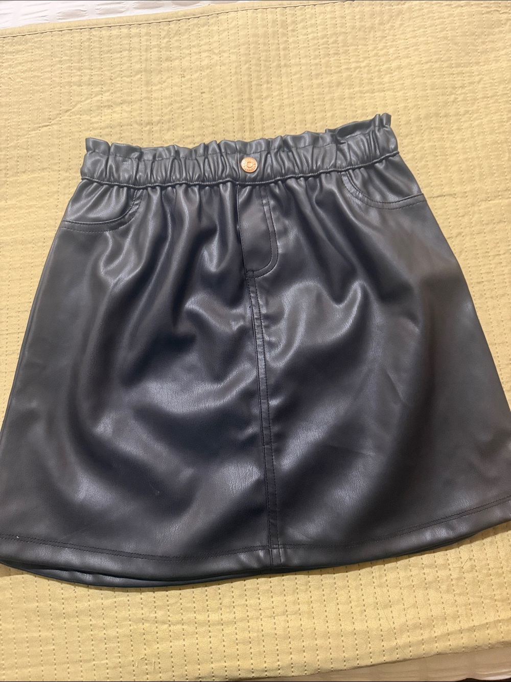Lemon Black Faux Leather Mini Skirt with Paperbag Waist